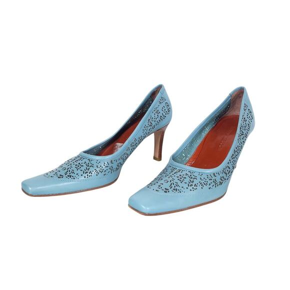 Sesto Meucci Womens Heels 8.5 Blue Leather Pumps Classic Vintage Coastal Softie - Picture 3 of 10
